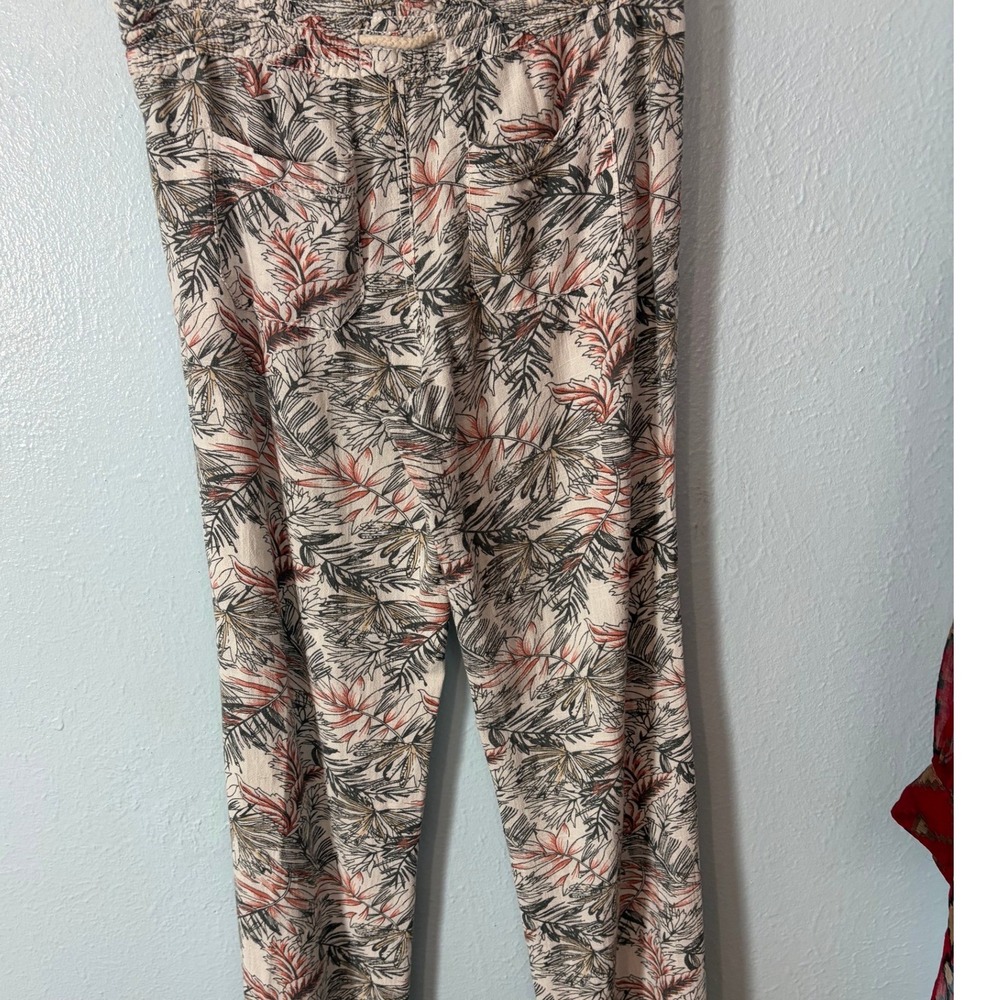 Cali 1850 Los Angeles Tropical Palm Linen Blend Jogger Pants XL Coral Olive Boho - Picture 4 of 7